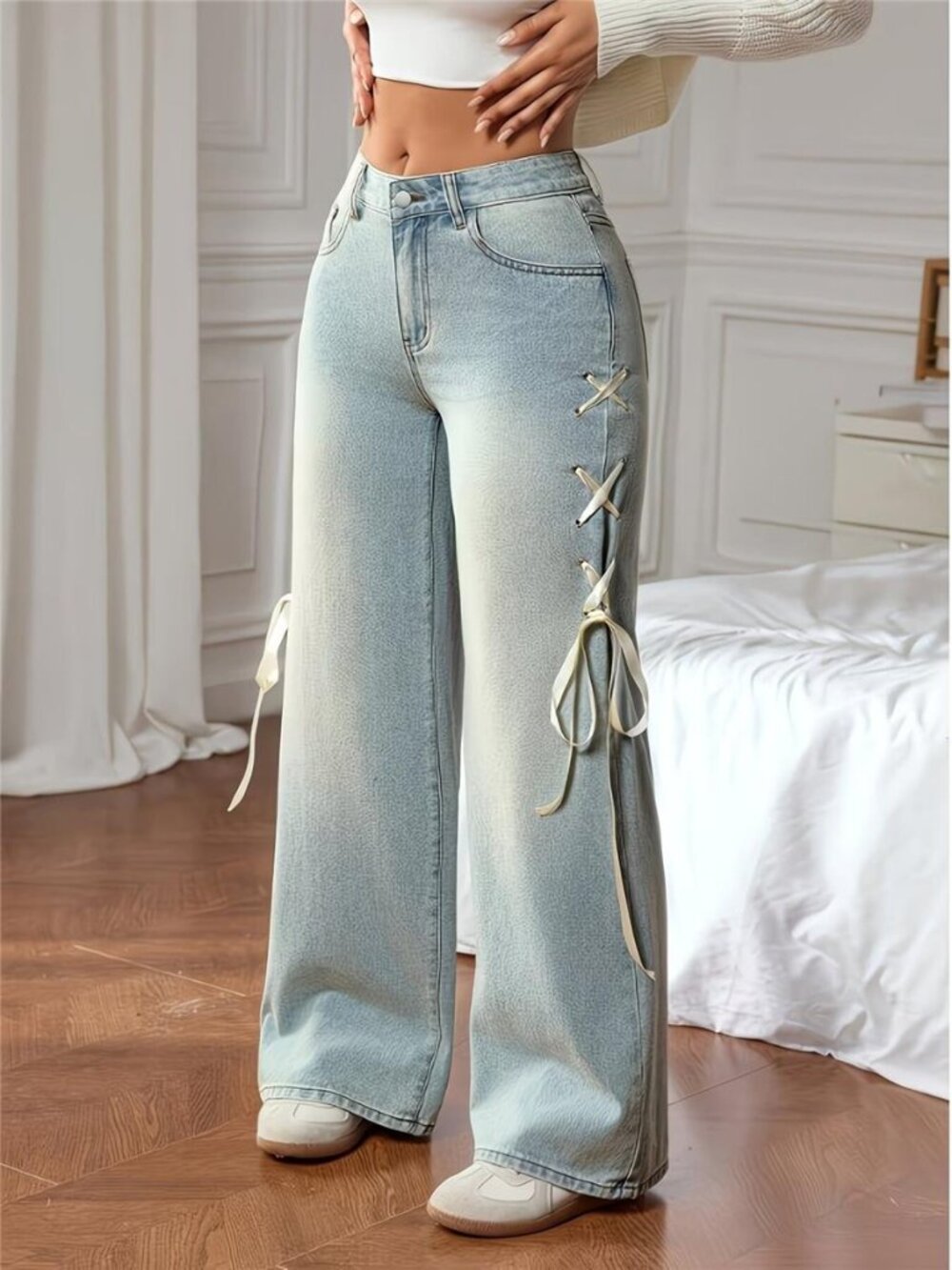 Lace-Up Wide Leg Jeans